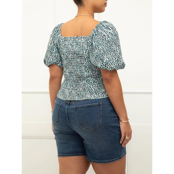 ELOQUII Elements Paint Speckle Puff Sleeves Smocked Top Women's Plus Size 26 - Picture 2 of 12